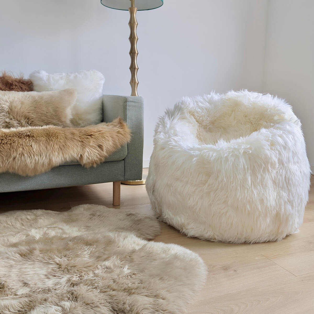 Fotoliu Bean Bag din Blana Naturala de Oaie, Alb, idei decor living