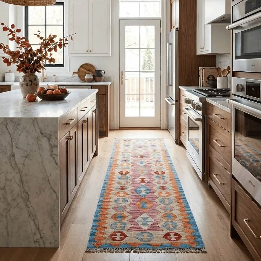 Covor traversă 100% lână - Kilim Gashghai - țesătură plată, ideal în bucătărie