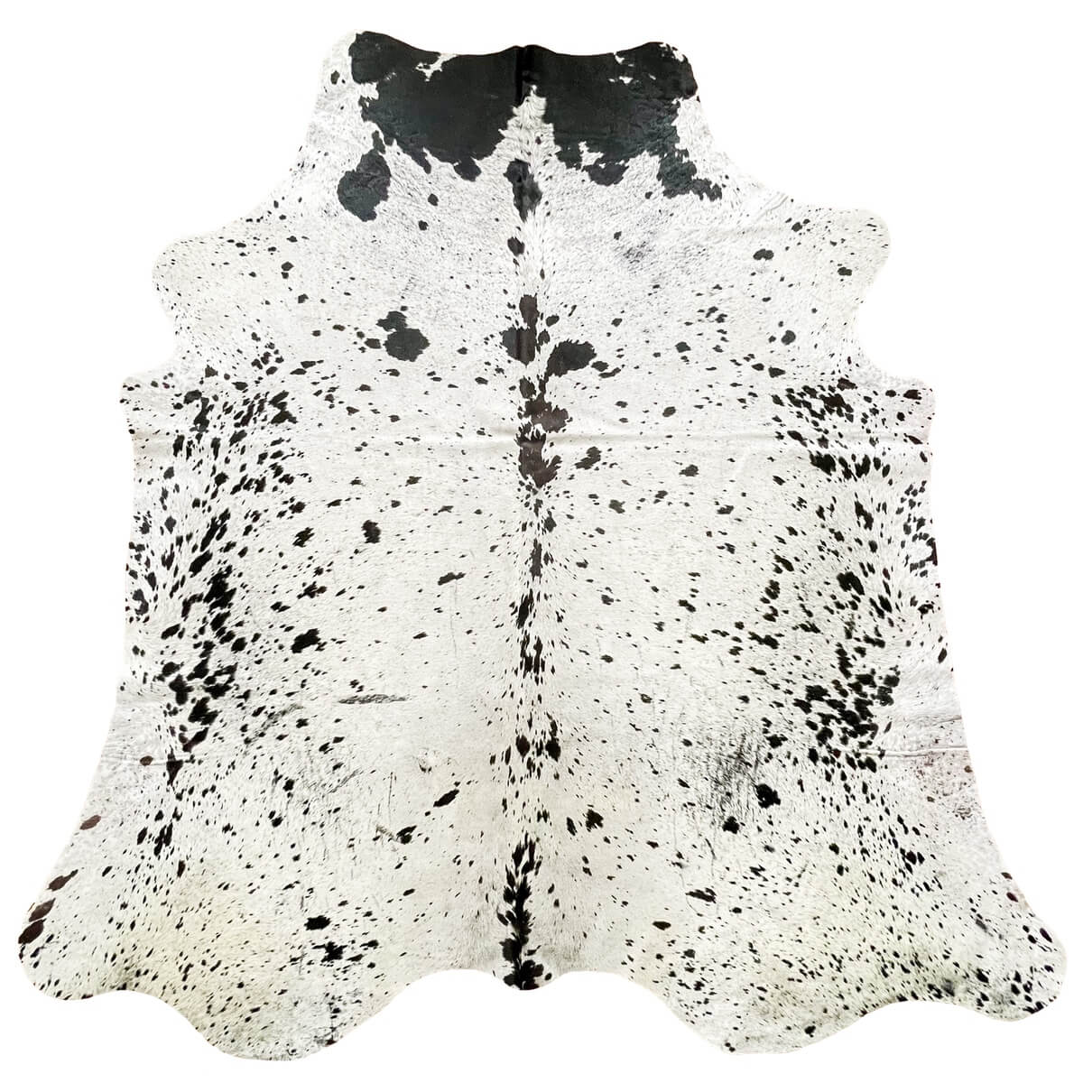 covor piele vaca mare, alb pestrit cu pete negre, mango+bloom