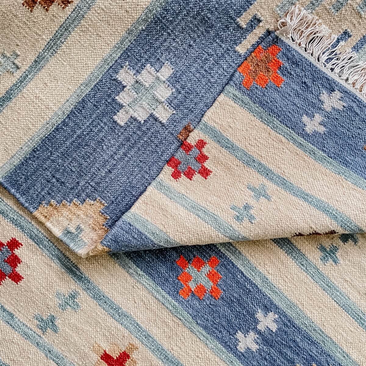 covor traditional kilim bimala creat manual elemente geometrice, zoom