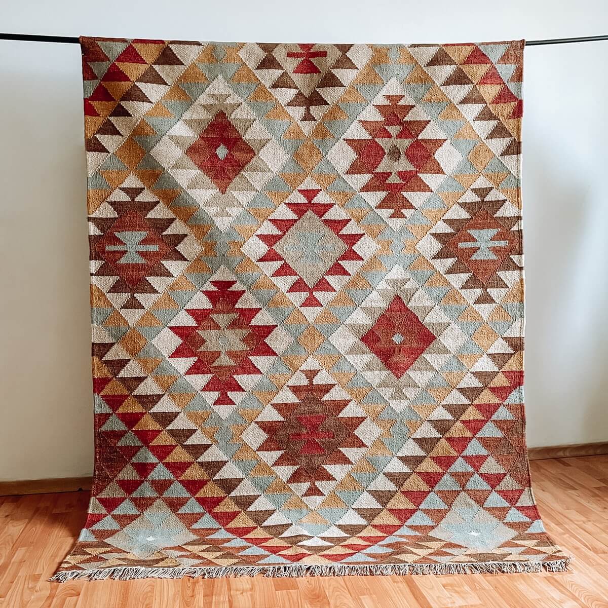 Covor lână tradițional 100% handmade țesut plat, Kilim Kazak, 150x240 cm, multicolor