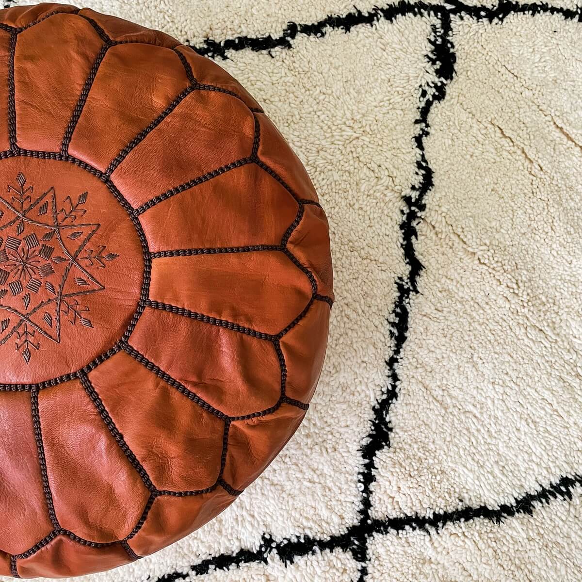 Puf Marocan din Piele Naturala, Caramel