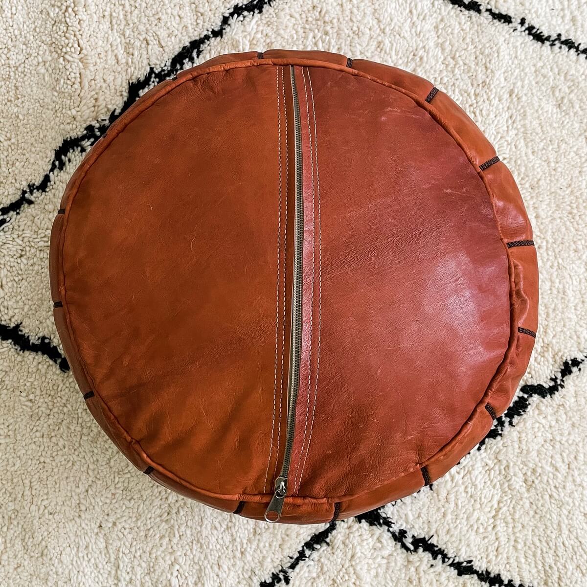 Puf Marocan din Piele Naturala, Caramel