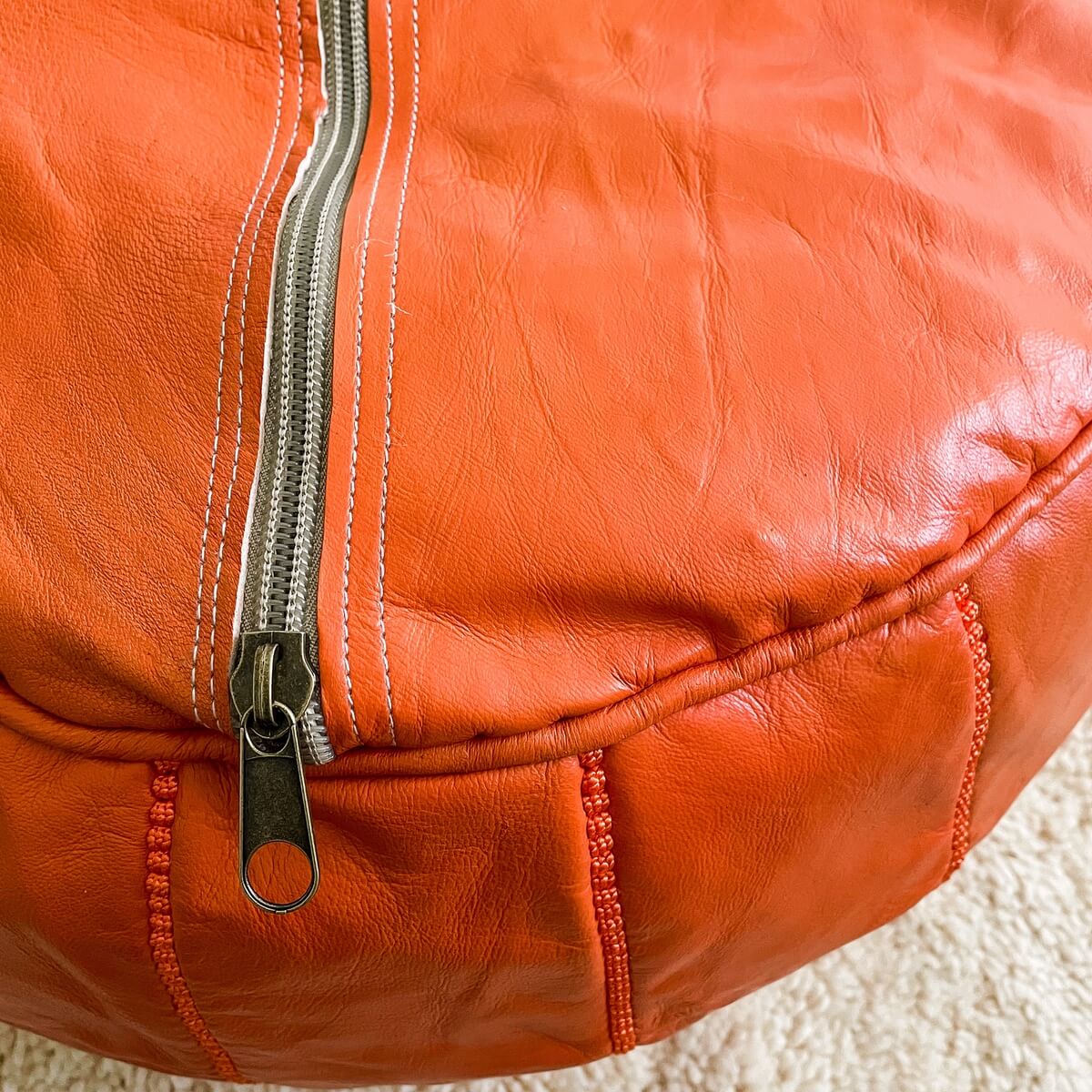 puf marocan din piele de tip taburet culoare portocaliu, back