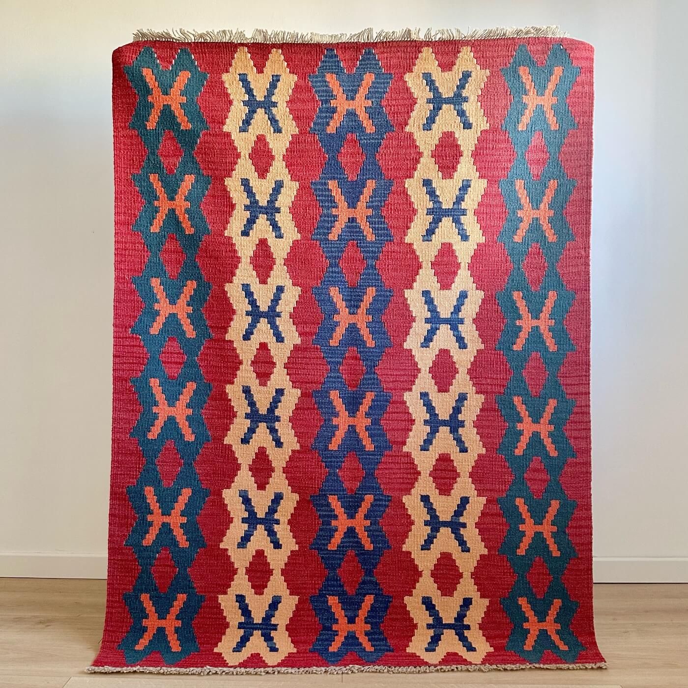 Covor din lână țesut manual cu motive tradiționale, Kilim Gashghai (171cm x 126cm)