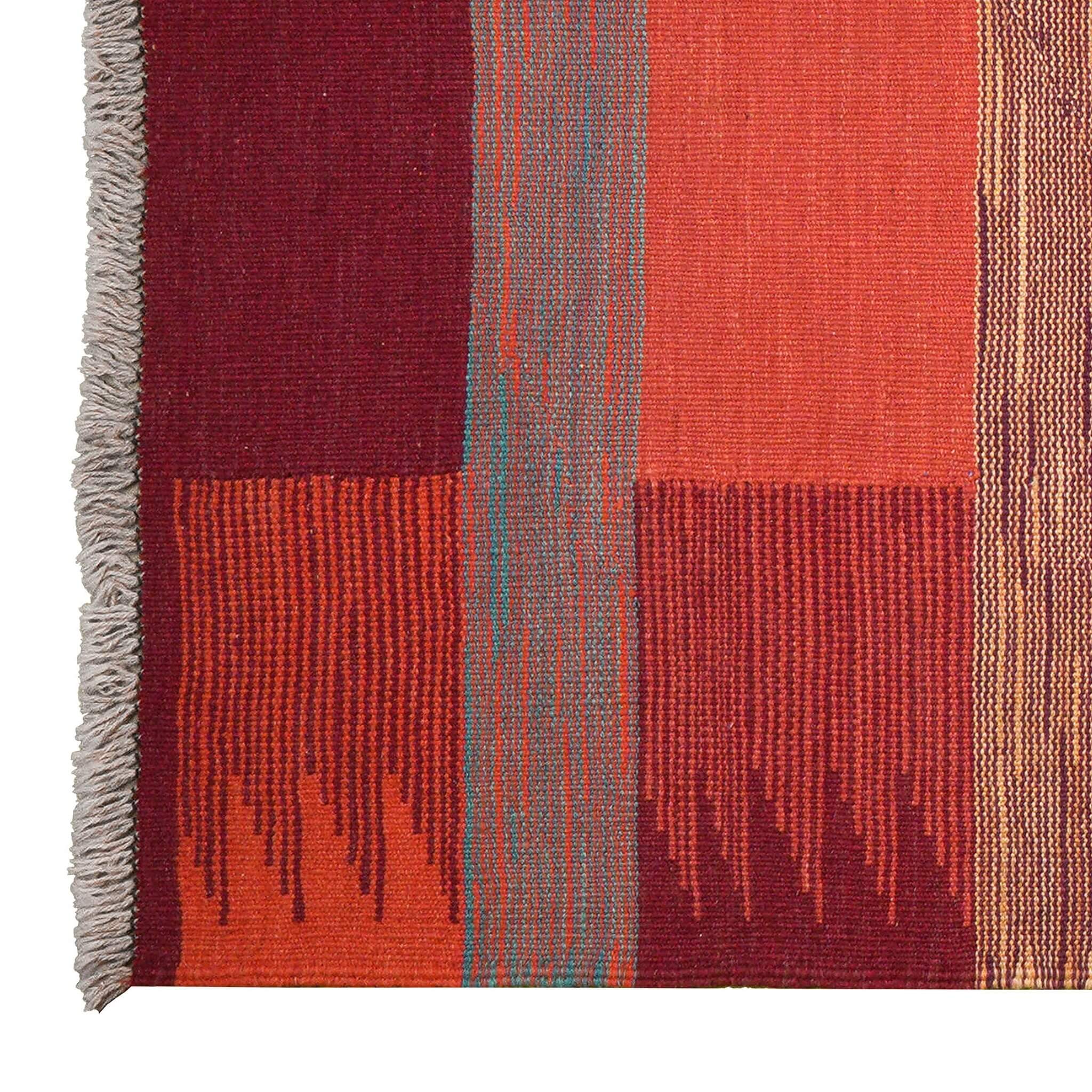 Covor din lână țesut manual multicolor cu design modern Kilim Gashghai (187cm x 129cm) si franjuri