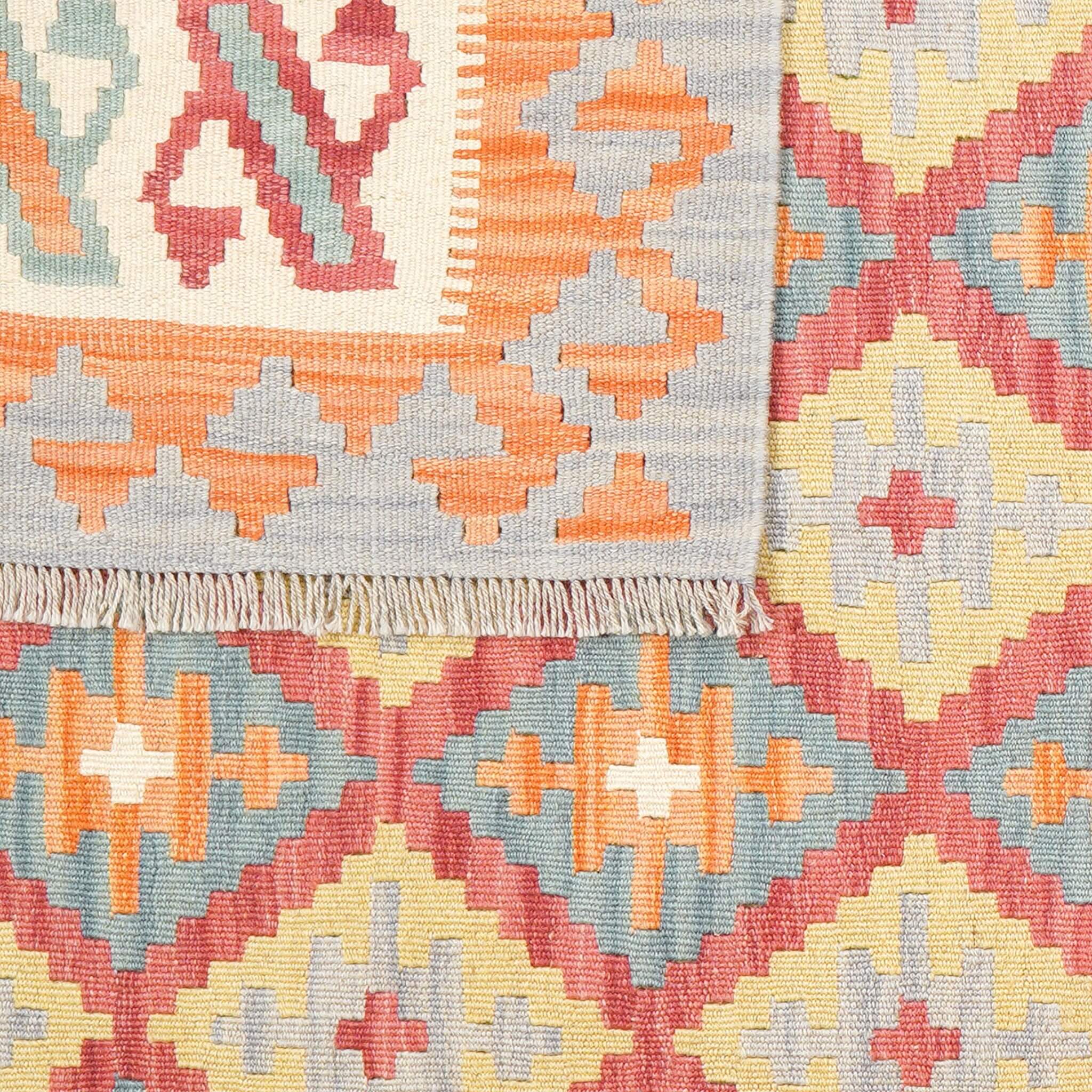 Covor din lână reversibil țesut manual multicolor cu motive geometrice Kilim Gashghai (242cm x 171cm)
