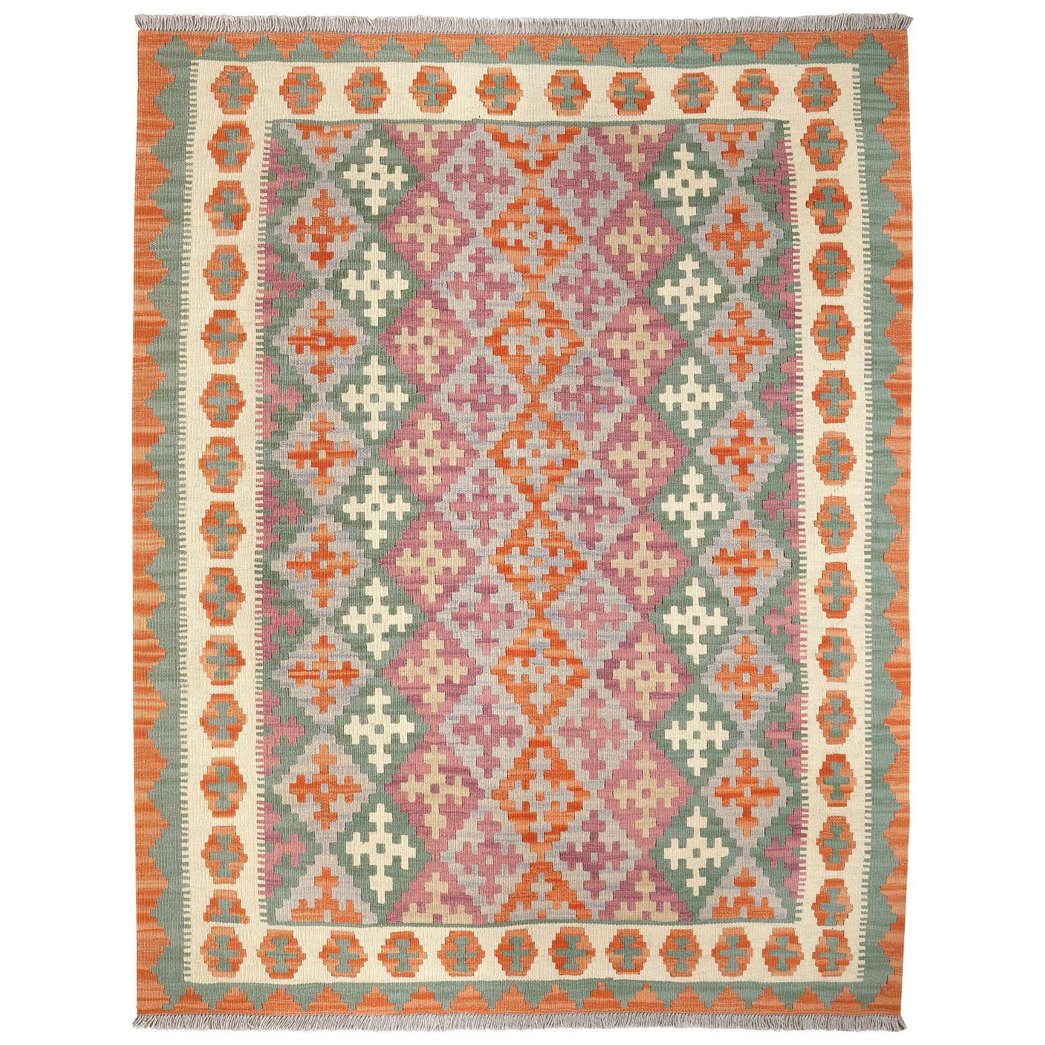 Covor din lână multicolor țesut manual cu forme geometrice Kilim Gashghai (198cm x 154cm)