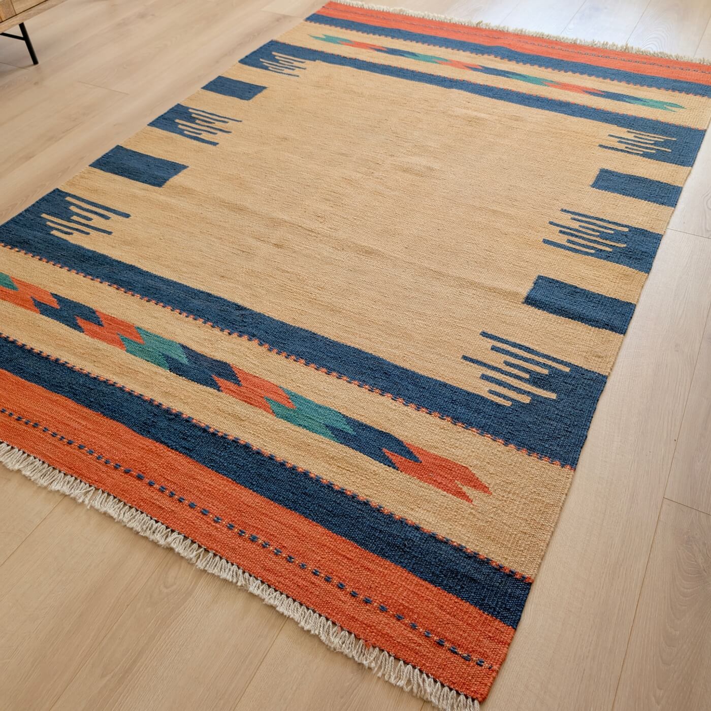 Covor din Lână Țesut Manual - Kilim Gashghai (179cm x 127cm) - model modern contemporan - multicolor - subțire, reversibil, țesătură plată - în living