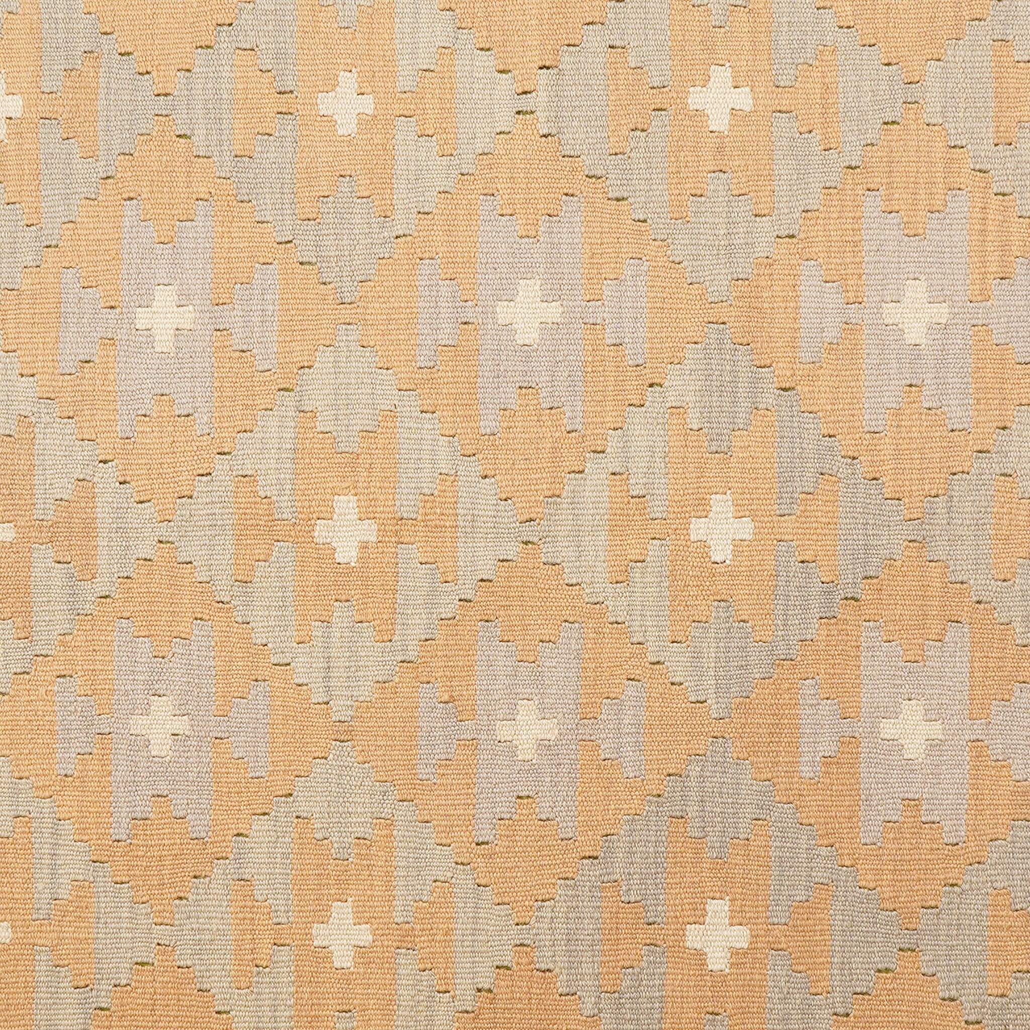Covor din lână țesut manual cu detalii pe motive geometrice in nuante de bej si gri Kilim Gashghai (229cm x 174cm)