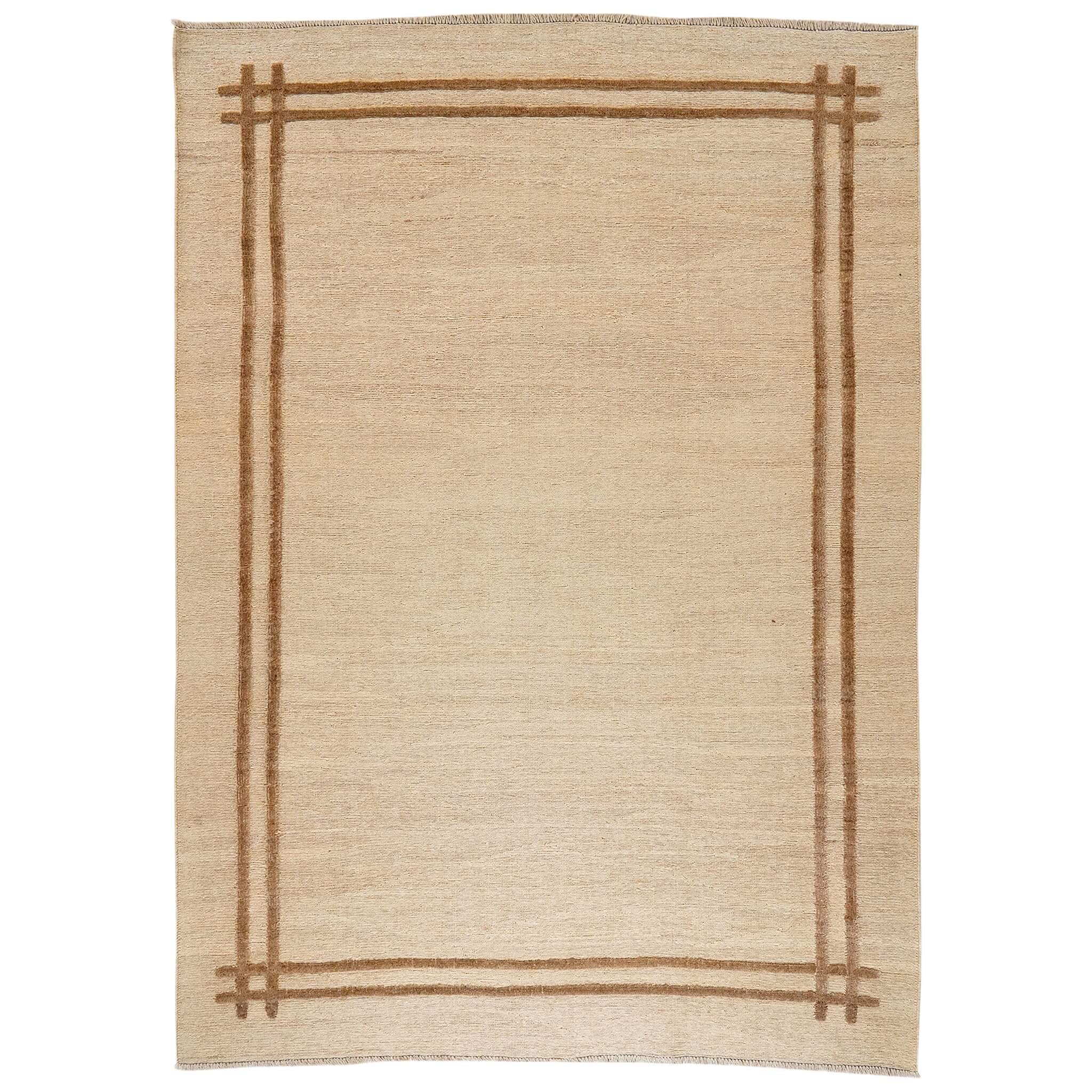 Covor din lână țesut manual bej cu linii maro Kilim Gashghai (242cm x 171cm) 