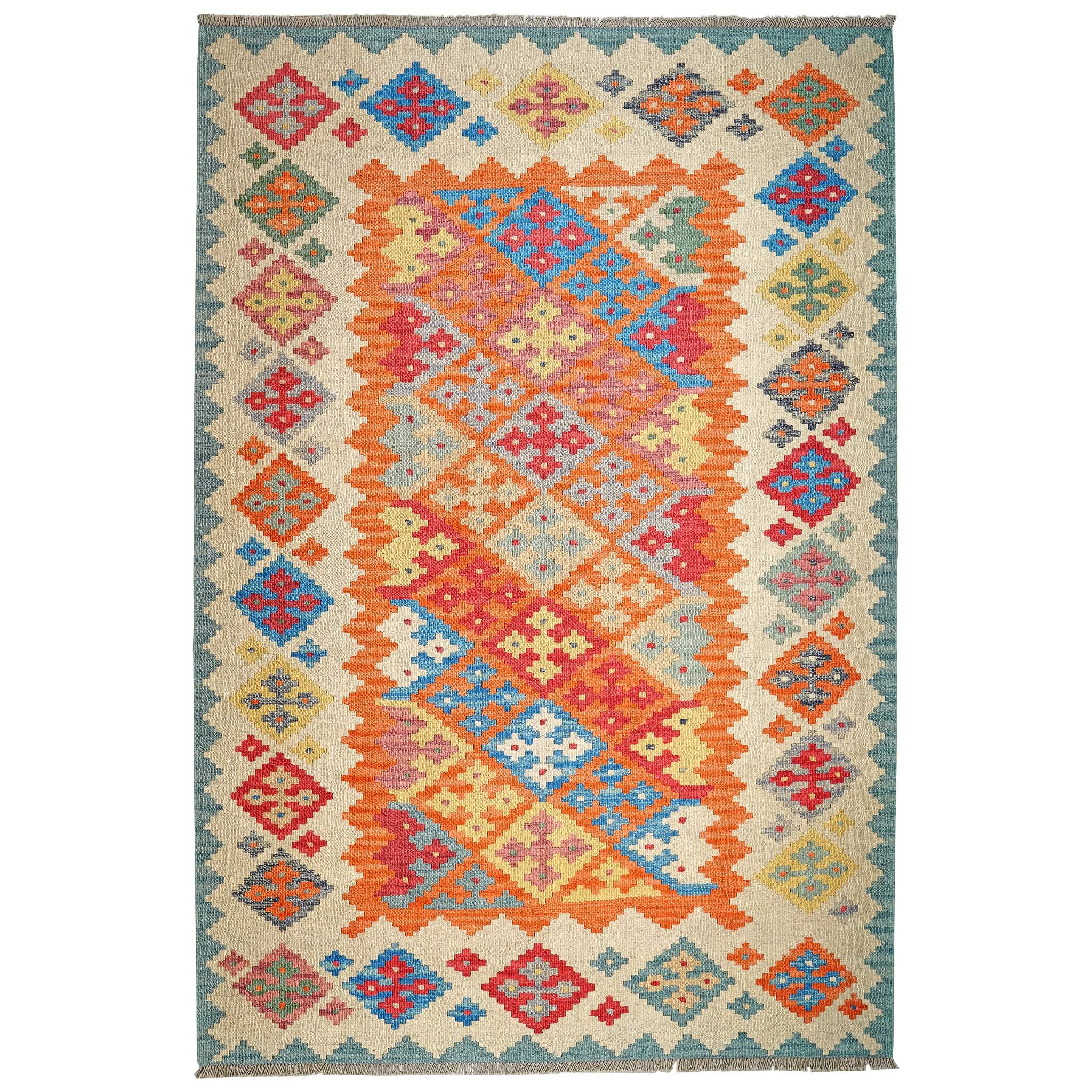 Covor traditional din lână țesut manual Kilim Gashghai multicolor (250cm x 171cm) 