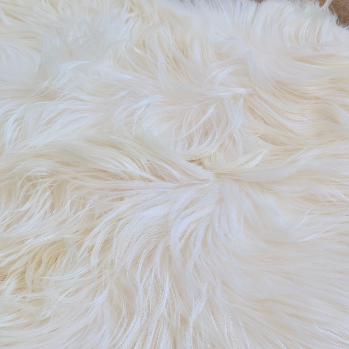 Covor din piele naturala de capra mongola cu fir extra lung si ondulat, nuanta alb ivory, zoom