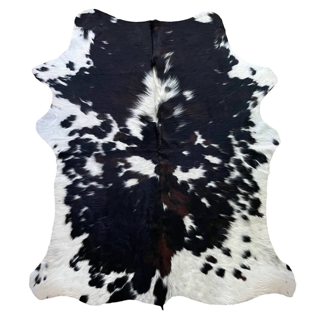 covor din piele de vaca alb pestrit tricolor, mango+bloom