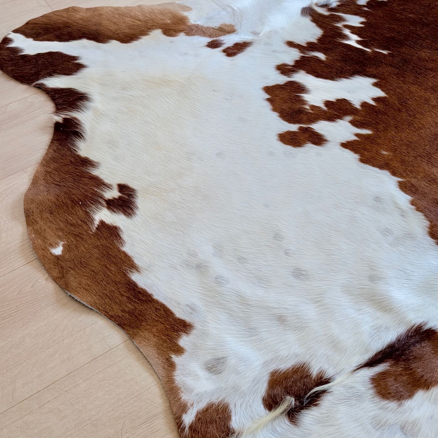 covor piele vaca 100% natural - fotografii reale - marime XL - maro cu pete albe - perfect pentru living, studio sau birou - zoom 2