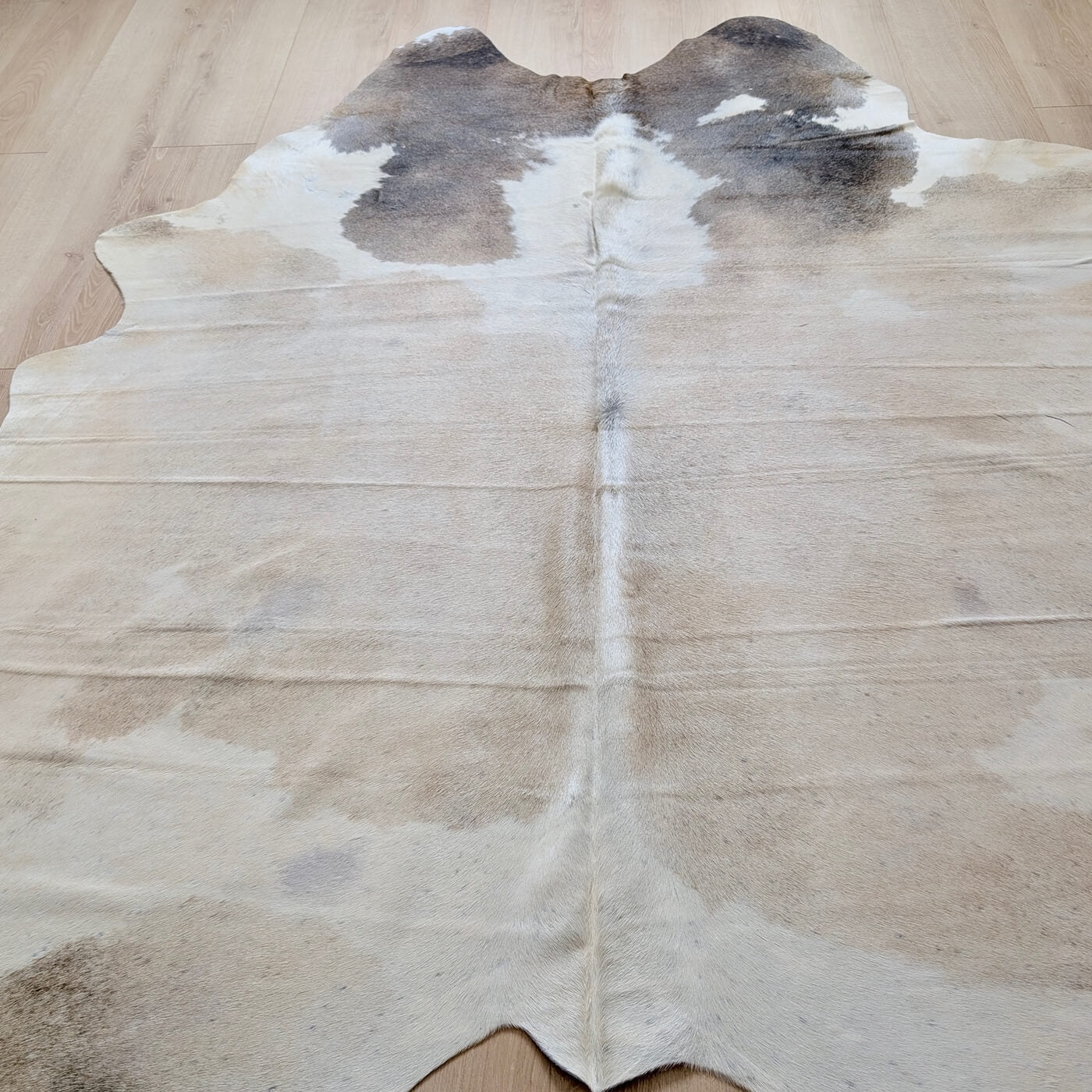 Covor din Piele de Vaca - Bej & Maro (235cm x 210cm) - pe parchet