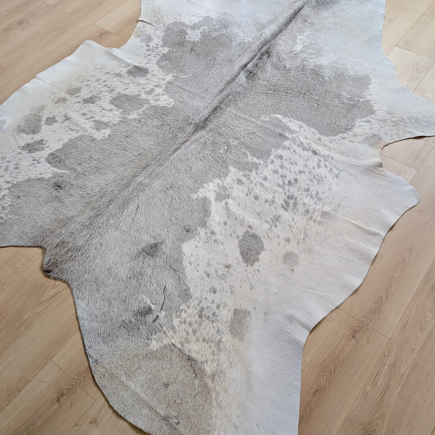 Covor din Piele de Vaca - Gri (235cm x 200cm) - pe parchet in living