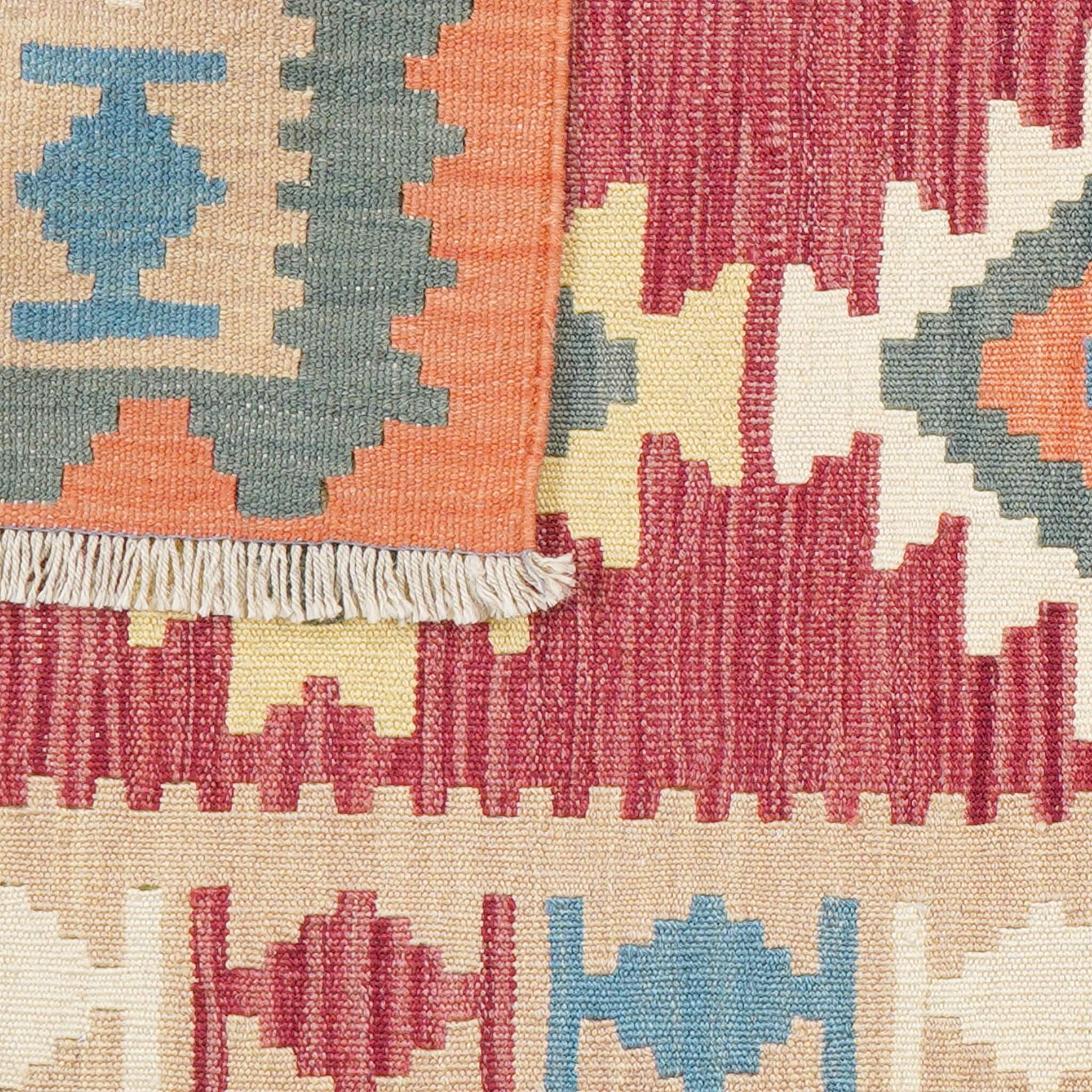 Covor traversa reversibil din lana tesut manual in stil traditional Kilim Gashghai (195cm x 89cm) multicolor