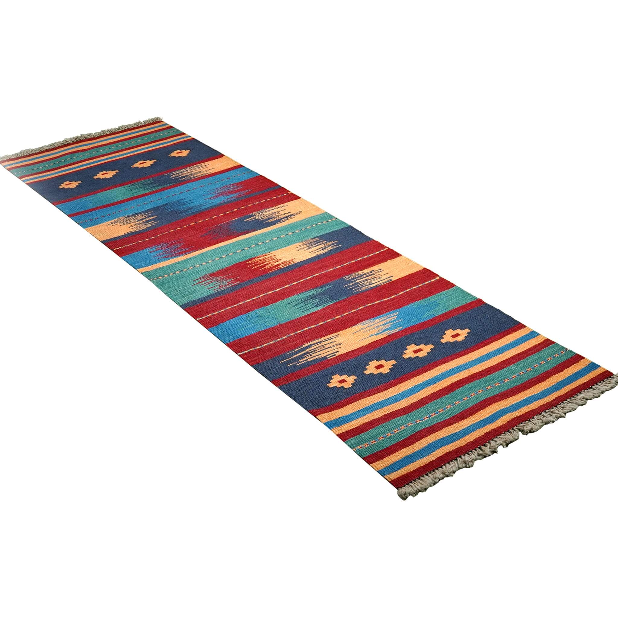 Covor traversa din lana cu tesatura plata in stil traditional Kilim Gashghai (201cm x 62cm) multicolor