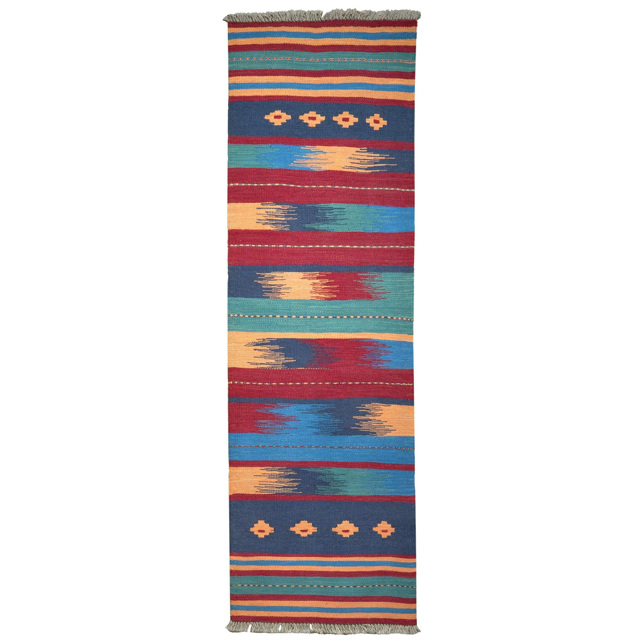 Covor traversa din lana tesut manual in stil traditional Kilim Gashghai (201cm x 62cm) multicolor