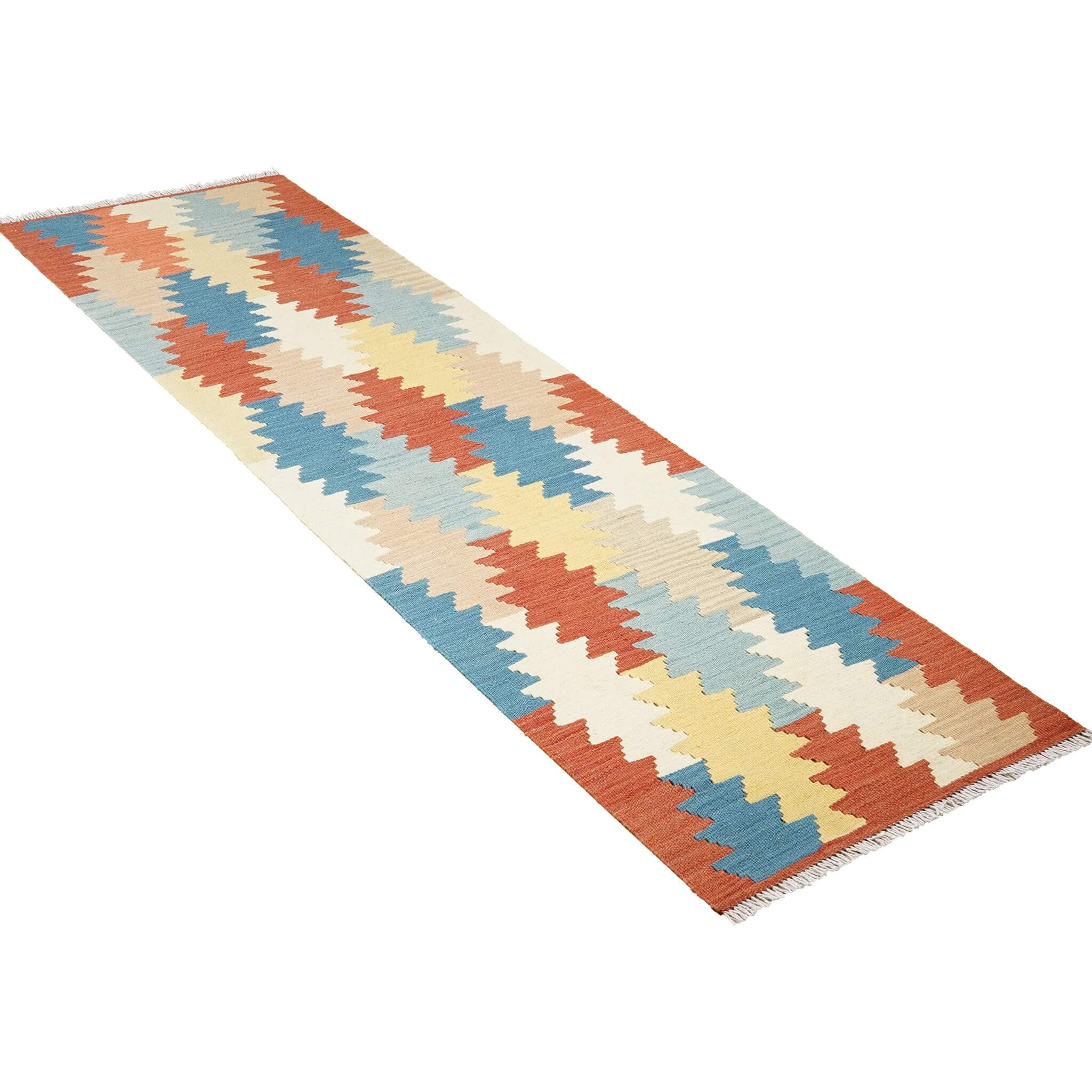 Covor traversă din lână tesut manual Kilim Gashghai (247cm x 61cm) cu un model modern 