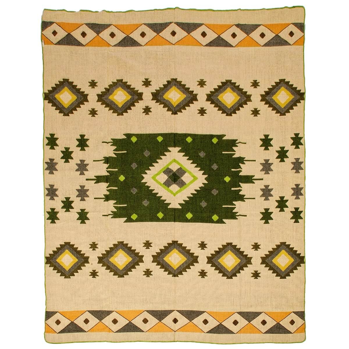 patura reversibila din lana alpaca quilotoa verso crem cu verde, mango+bloom