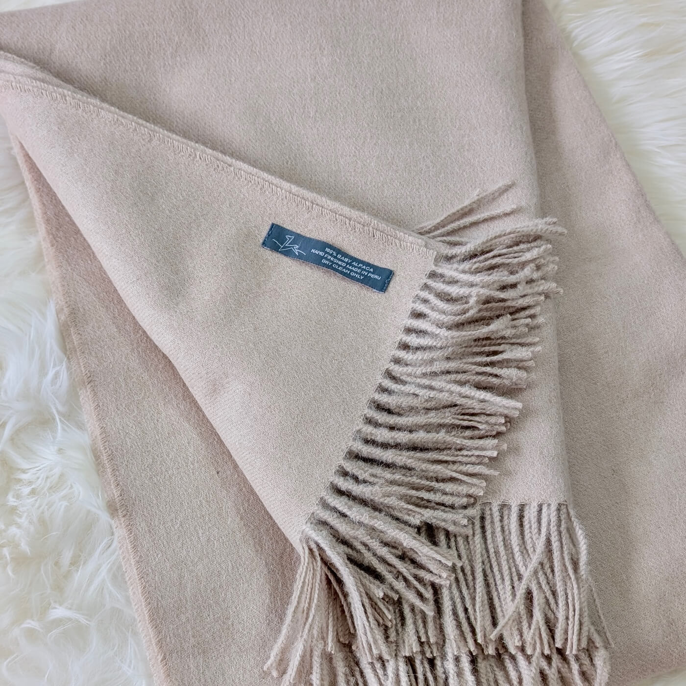 Pătură din lână 100% baby alpaca Supreme, Bej - label