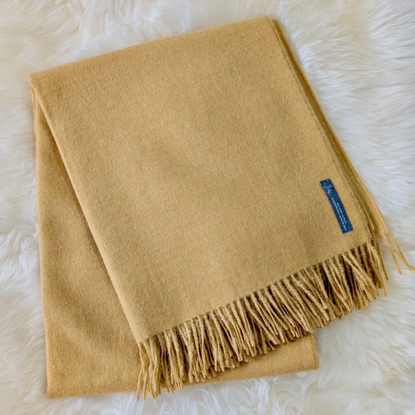 Pătură din lână 100% baby alpaca Supreme, Galben – label