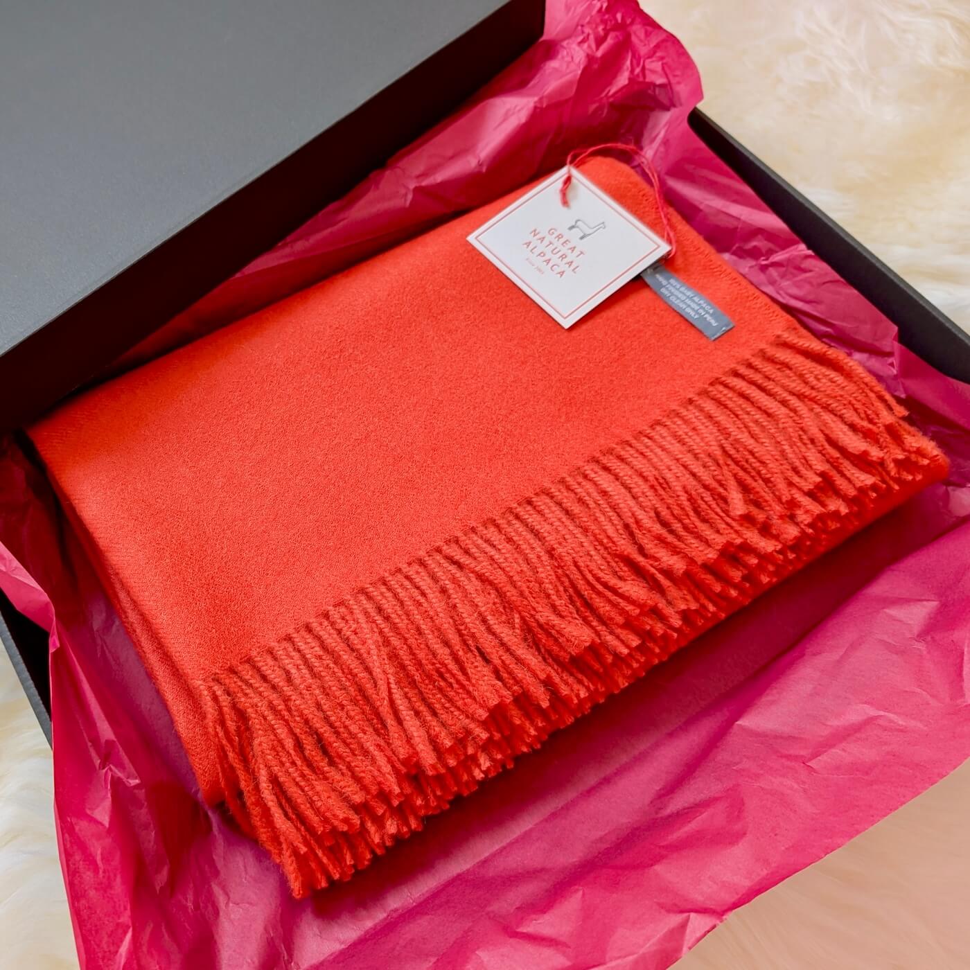 Pătură din lână 100% baby alpaca Supreme, Roșu Melange – in cutie