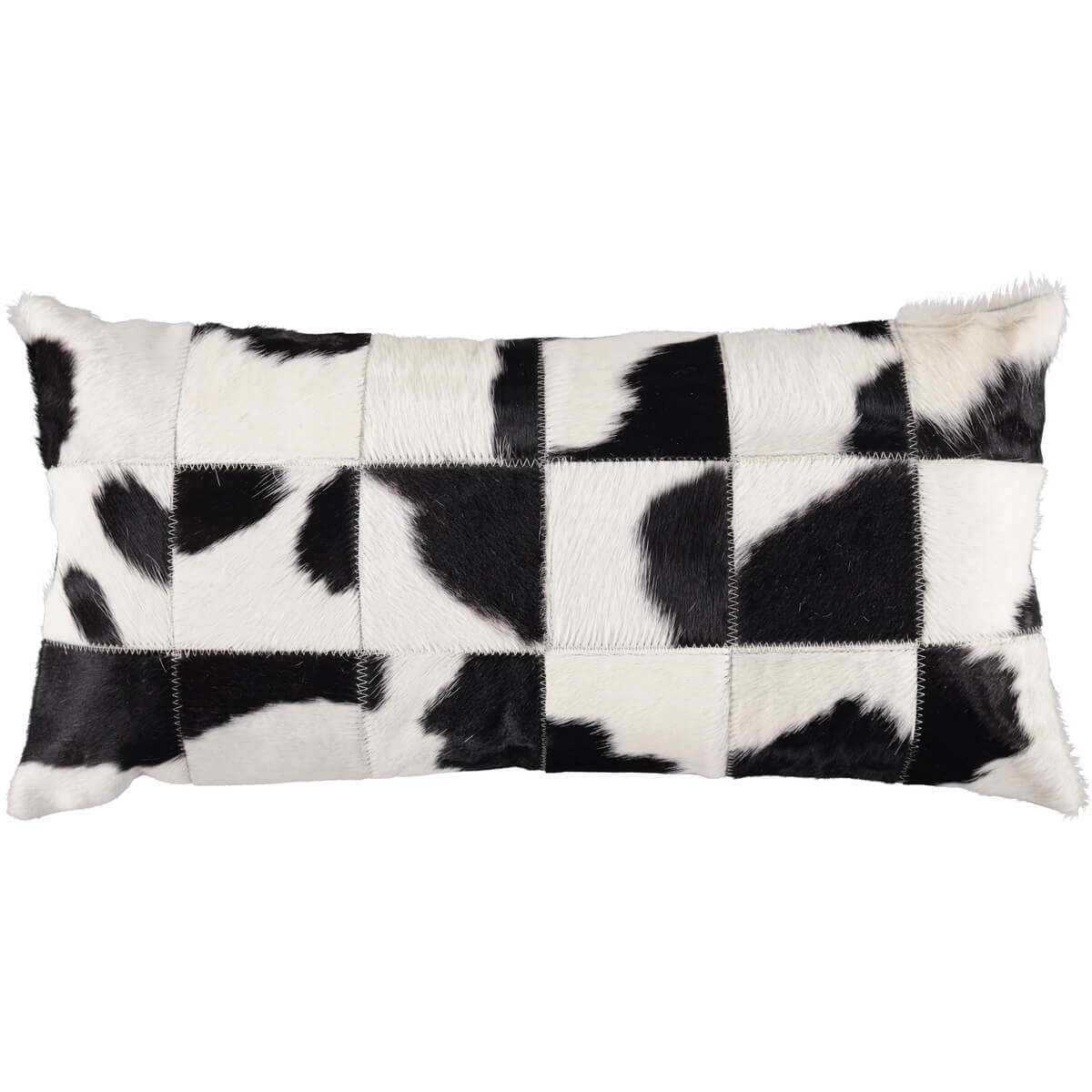 Perna Decorativa Dreptunghiulara din Piele Naturala de Vaca, Culoare Alb Negru, 30x60 cm