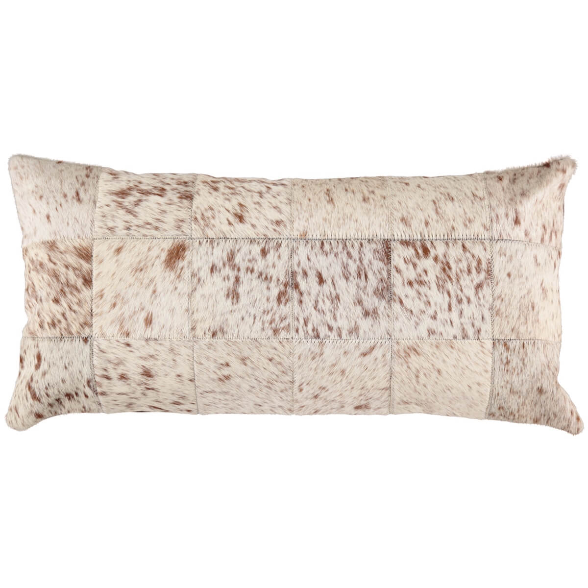 Perna Decorativa Dreptunghiulara din Piele Naturala de Vaca, Culoare Alb Maro Pestrit, 30x60 cm