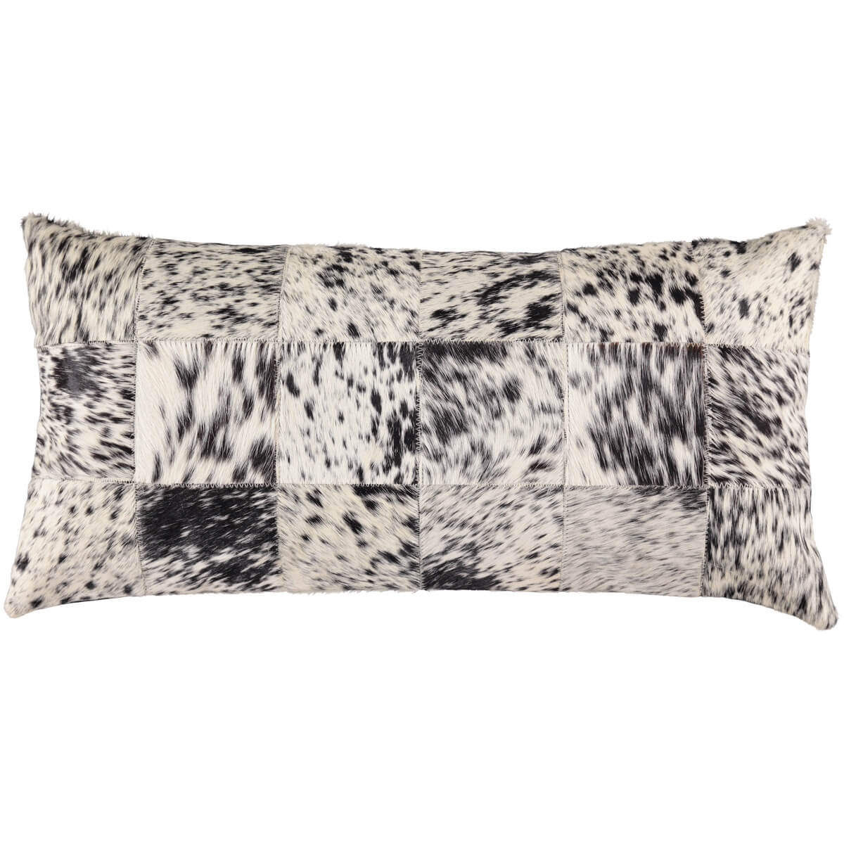 Perna Decorativa Dreptunghiulara din Piele Naturala de Vaca, Culoare Alb Negru Pestrit, 30x60 cm