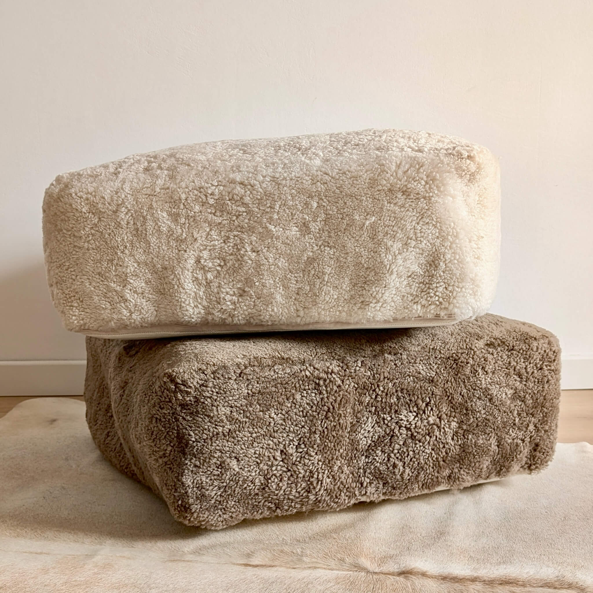 Perne de Podea din Blană de Oaie Shearling, bej și maro