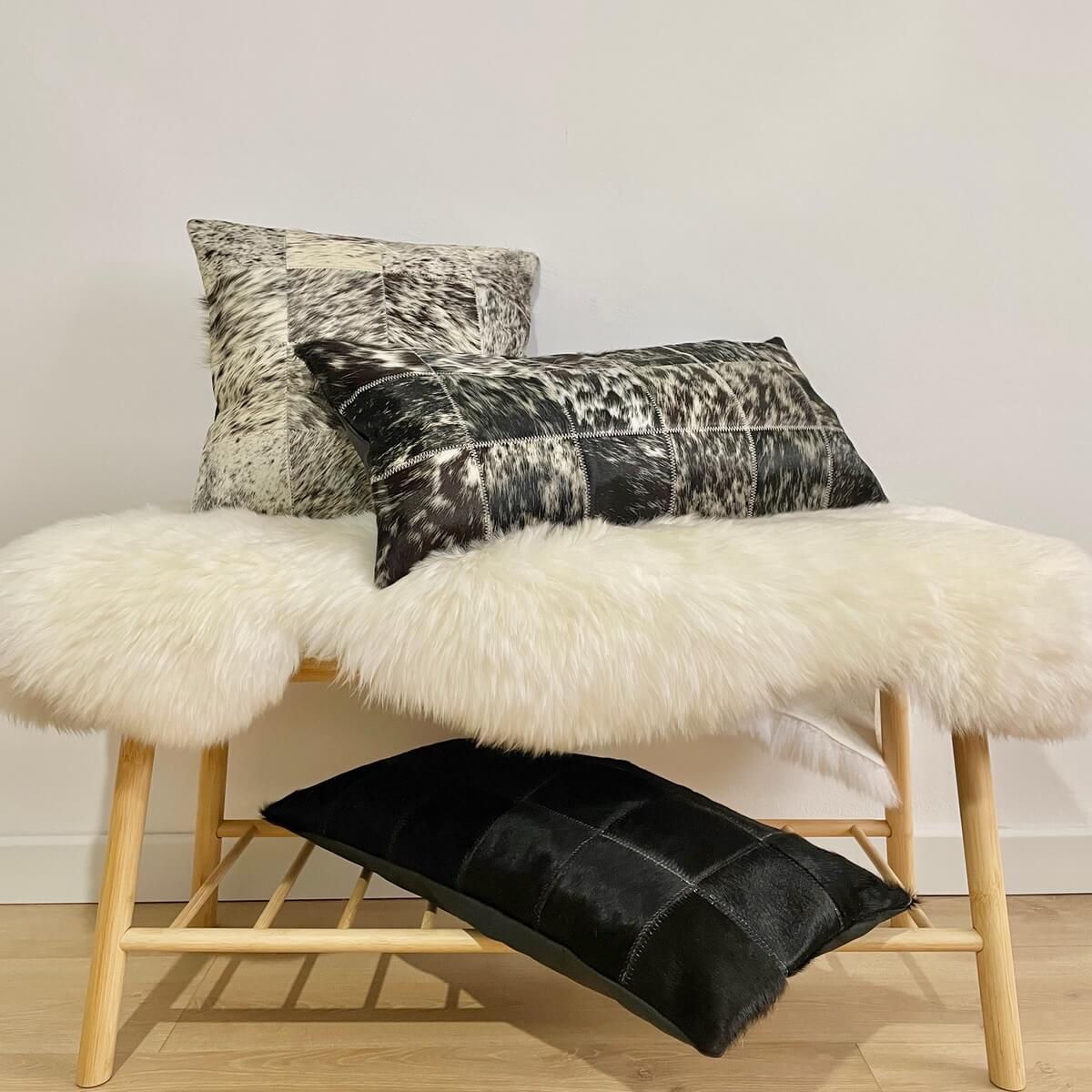 Perne Decorative din Piele Naturala de Vaca nuante de negru si alb mix