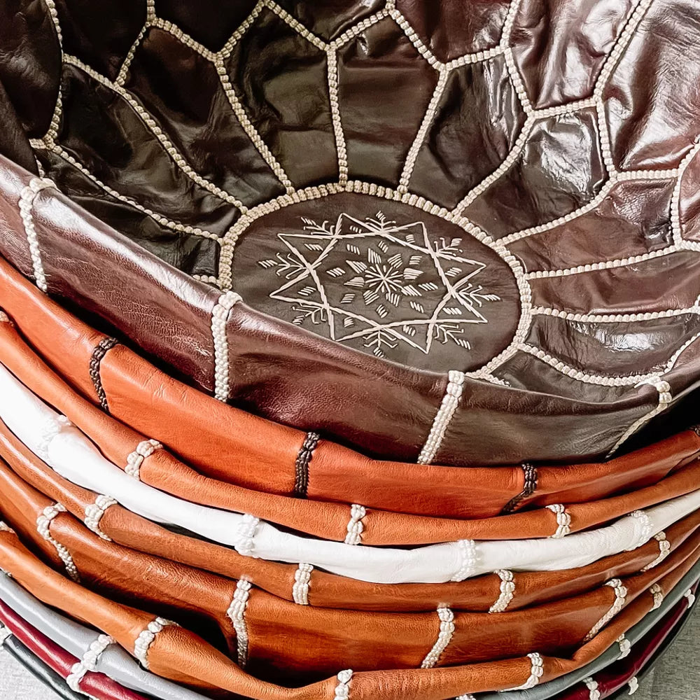 pufuri marocane fara umplutura din piele de capra