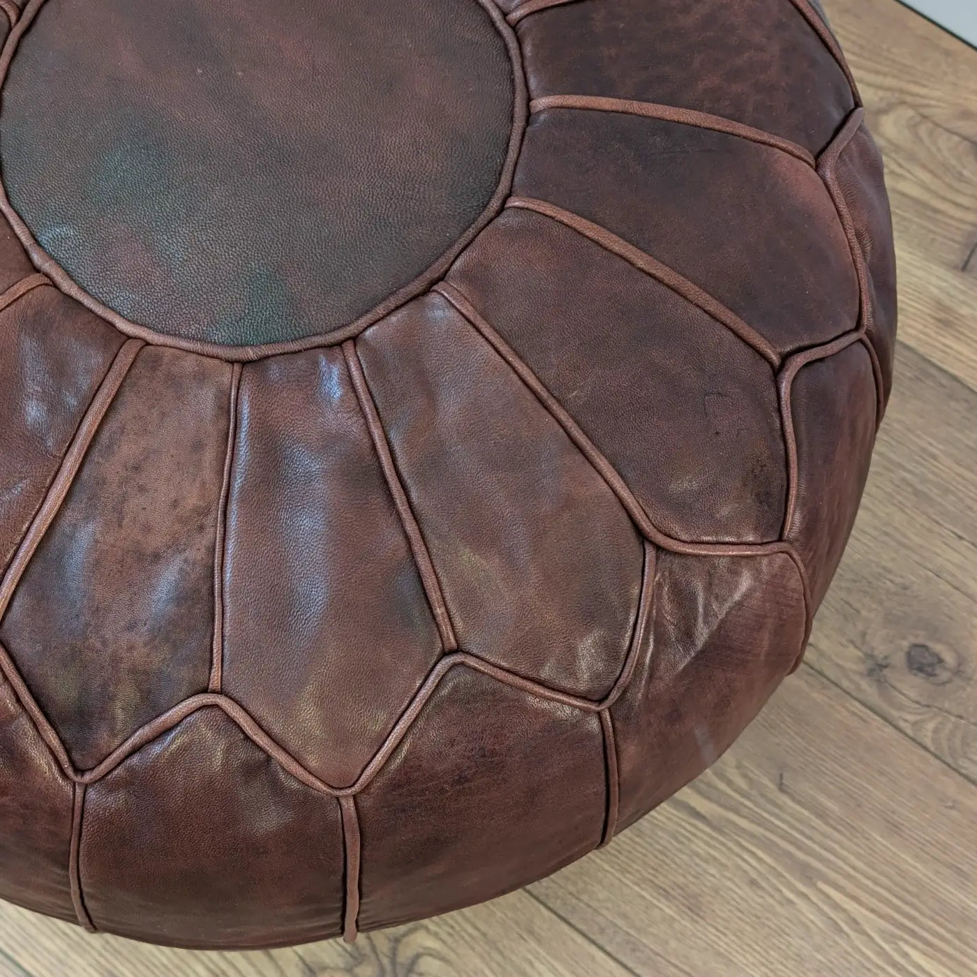 Puf Marocan XL din Piele Naturala Casablanca, Maro Ciocolatiu, zoom
