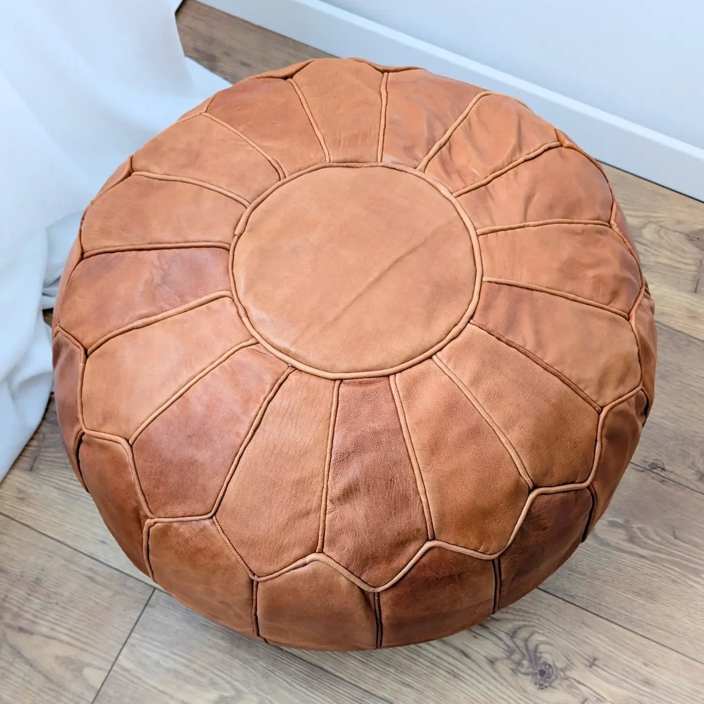 Puf Marocan XL din Piele Naturala Casablanca, Maro Nisipos