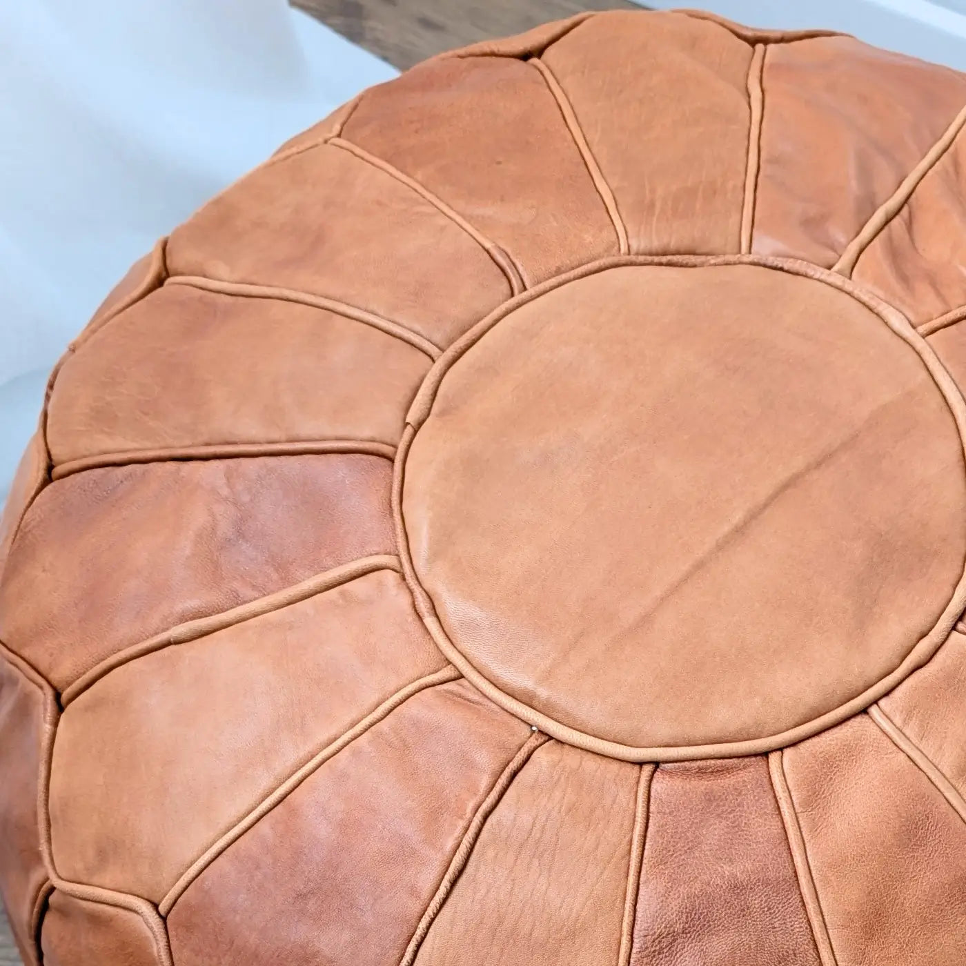 Puf Marocan XL din Piele Naturala Casablanca, Maro Nisipos, zoom 2