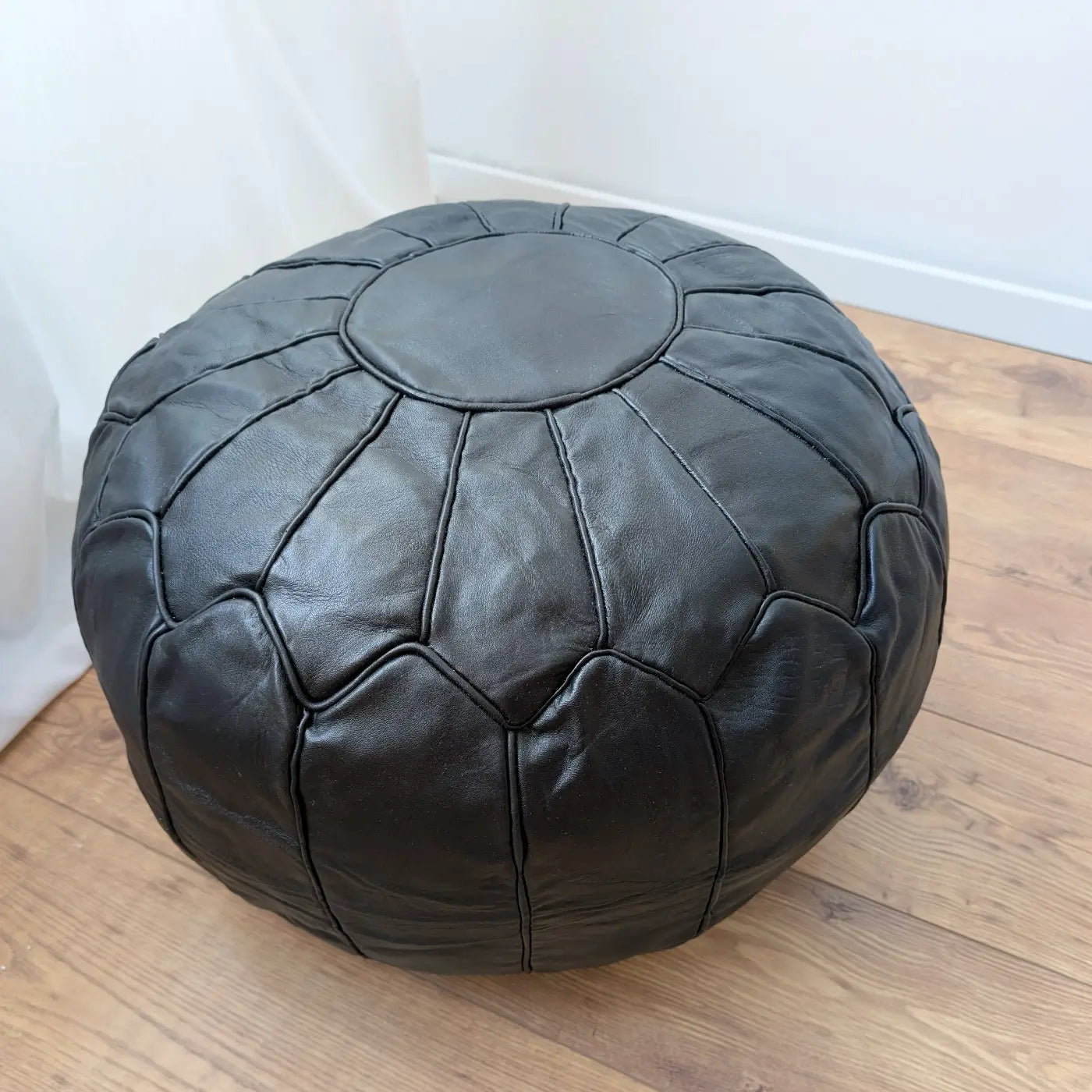 Puf Marocan XL din Piele Naturala Casablanca, Negru - 1