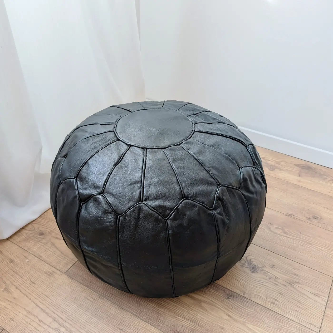 Puf Marocan XL din Piele Naturala Casablanca, Negru