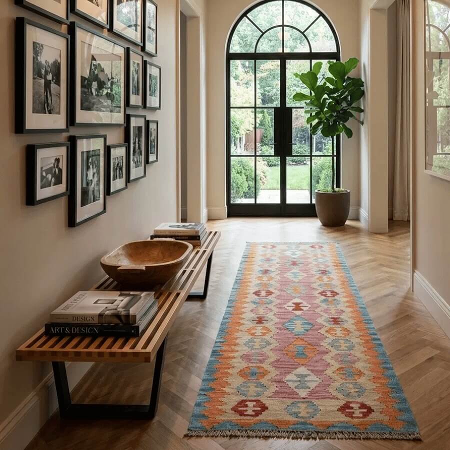 Covor traversă 100% lână - Kilim Gashghai - țesătură plată, ideal hol intrare
