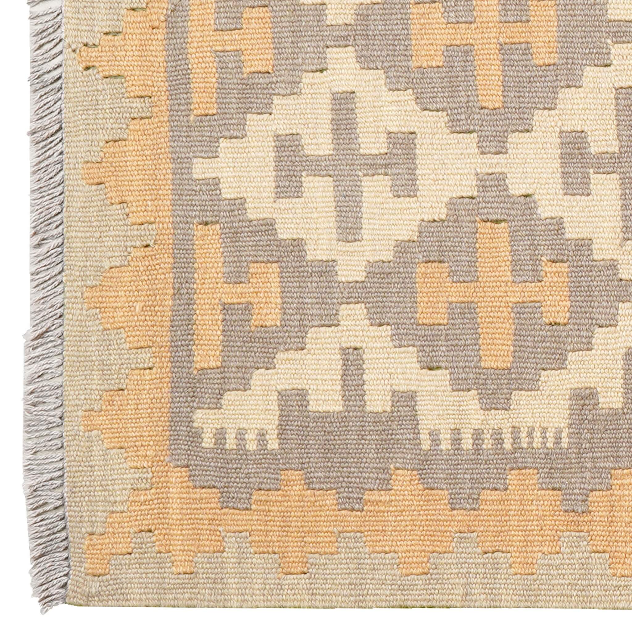 Covor traversa din lână țesut plat in culori de gri si bej, Kilim Gashghai (195cm x 84cm)