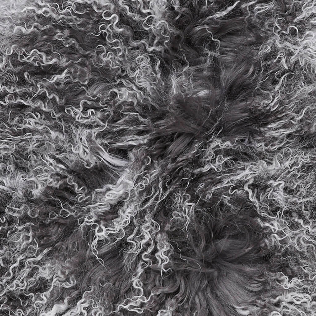 Covor premium din blana de oaie cu fir lung incretit din Tibet culoare gri inchis inzapezit zoom