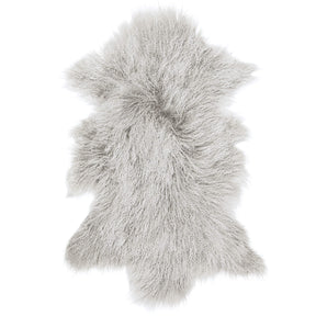 Covor premium din blana de oaie cu fir lung incretit din Tibet culoare gri deschis inzapezit