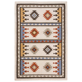 covor kilim sakala gri cu modele geometrice colorate, tesut manual in india