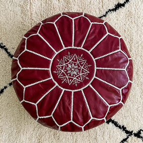 taburet puf marocan din piele naturala de capra, bordo